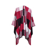 Women Color Plaid Tassels Split Warm Shawl
