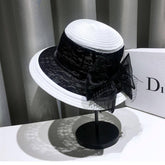 HEPBURN STYLE COLOR BLOCK RETRO SUN HAT_CWAH1451