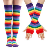 COLORFUL STRIPED KNEE SOCKS AND GLOVES SET_CWMS0309
