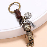 Vintage Hand-Woven Robot Cowhide Keychain_Cwmm4786