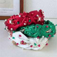 Christmas Pearl Satin Knot Headband Wide_Cwaha07596