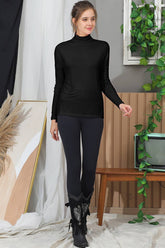 Solid Color Long Sleeved High Neck T Shirt_Cwttl1438