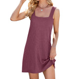 Solid Color V-Neck Square Neck Reversible Dress