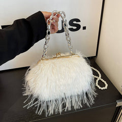 Imitation Turkey Feather Pearl Chain Plush Bag_Cwab4000