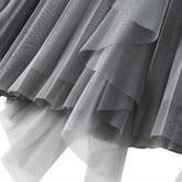 RUFFLED MESH PANEL HIGH WAIST PLEATED MIDI SKIRT_CWBMS0381