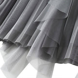 RUFFLED MESH PANEL HIGH WAIST PLEATED MIDI SKIRT_CWBMS0381