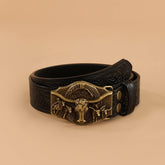 Vintage Embossed Belt Engraved Bull Head Style Belt_Cwmm3943