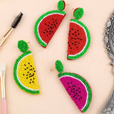 RICE BEAD WOVEN WATERMELON EARRINGS FRUIT EARRINGS_CWAJE0995