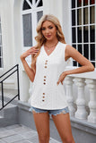 Solid Color V Neck Button Down Sleeveless Top_Cwtstsl0061