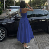 Solid Deep V Halter Cutout Flare Dress