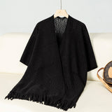 Solid Colour Hollow Knit Tassel Cape Cape