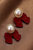 SILVER NEEDLE WINE RED BOW PEARL EARRINGS_CWAJE179