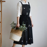 FLOWERS EMBROIDERED COTTON LINEN APRON WITH POCKETS_CWMM3290