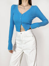 Solid-Color V-Neck Long-Sleeved Knitted Sweater