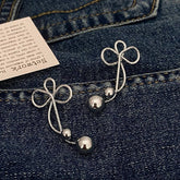 GEOMETRIC TWISTED FLOWER PEARL TASSEL BOW EARRINGS_CWAJE3005