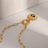 OIL DRIP RHINESTONE SUNFLOWER DEVILS EYE NECKLACE_CWAHA0913