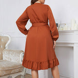 LONG SLEEVE WRAP DRESS FOR PLUS SIZE WOMEN_CWDSD8474