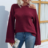 Solid Color Crew Neck Sweater With Shoulder Drop