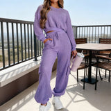 Waffle Top And Casual Tight-Fitting Trousers Set