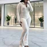 Tight Long-Sleeved Bell Bottoms Two-Piece Set