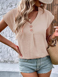 V-Neck Button-Up Shirt Bat-Sleeved Casual Shirt
