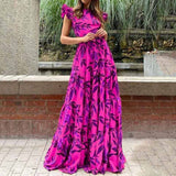 Stylish Print Flysleeve High-Waisted Long Dress