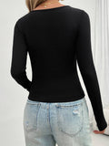Womens Slim-Fit U-Neck Long Sleeve Top