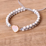 HEART WHITE STONE BEADS YOGA FRIENDSHIP BRACELET_CWAJE3953