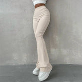 Solid Color Slacks With High-Waisted Stretch Waist
