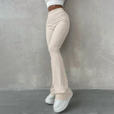 Solid Color Slacks With High-Waisted Stretch Waist