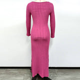 Square Collar Solid Color Long Long-Sleeved Dress