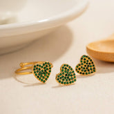 FASHION STEEL GREEN DIAMOND RING STUD EARRINGS_CWAJE1370