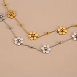 STAINLESS STEEL DAISY NECKLACE WITH BEADED CHAIN_CWMM8876