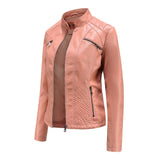 Womens Leather Stand-Up Collar Jacket