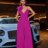 Three-Dimensional Floral Deep V Camisole Romper