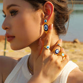 OIL DRIPPING BLUE EVIL EYE PENDANT RINGS EARRINGS_CWAJE0621