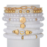 White Polymer Clay Star Smiley Face Bracelet Set_Cwmm3540