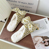 Womens Bowknot Floral Plush Home Slippers_Cwmm2980