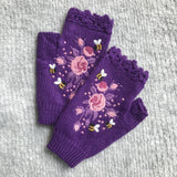 KNIT WINTER GLOVES BEE BLOSSOM EMBROIDERY_CWMM1662