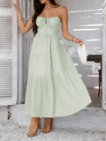 Solid Color High-Waisted Halter Dinner Dress
