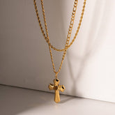 FRENCH PLEATED GOLD CROSS DOUBLE NECKLACE_CWAJE1899