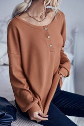 Waffle Solid Cardigan Crewneck Sweater With Base