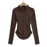 Velvet Stand Collar Zipper Solid Color Base Shirt