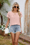 V-Neck Cutout Double-Sleeved Chiffon T-Shirt