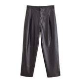 Stylish Pu Leather Casual Straight Leg Pants