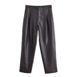 Stylish Pu Leather Casual Straight Leg Pants