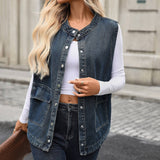 Washed Casual Loose Denim Vest Jacket