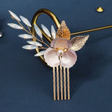 GOLD FLORAL BRIDAL HAIR COMB GEM ELEGANT PIECE_CWAHA2788