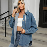 Washed Loose Long-Sleeved Hooded Denim Jacket