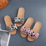 POLKA DOT LINEN BOW SLIPPERS SOFT SOLE NON SLIP_CWSHF0185
